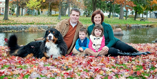 family picture with dog outside