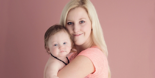 mom and son studio portrait