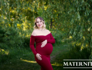 pregnant mother red dress willow tree Kingston Maternity Photographer