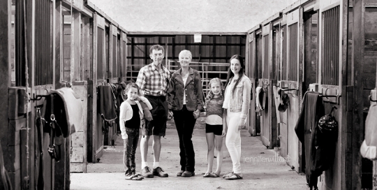 family in barn