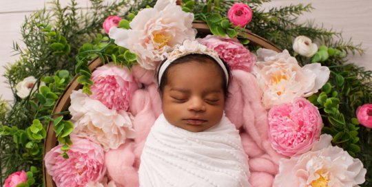 flower wreath white wrap baby girl Belleville newborn Photographer