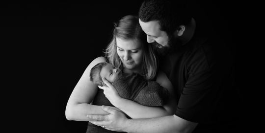 black-and-white-newborn-parent-studio-portrait