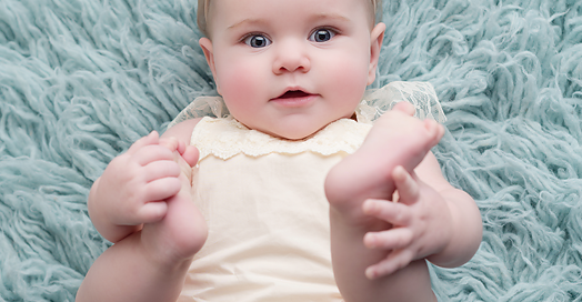 blue-rug-cream-lace-romper-headband-baby-milestone-portrait-kingston-ontario-photography