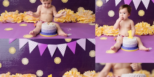 baby-first-year-milestone-portraits-purple-yellow-cake-smash