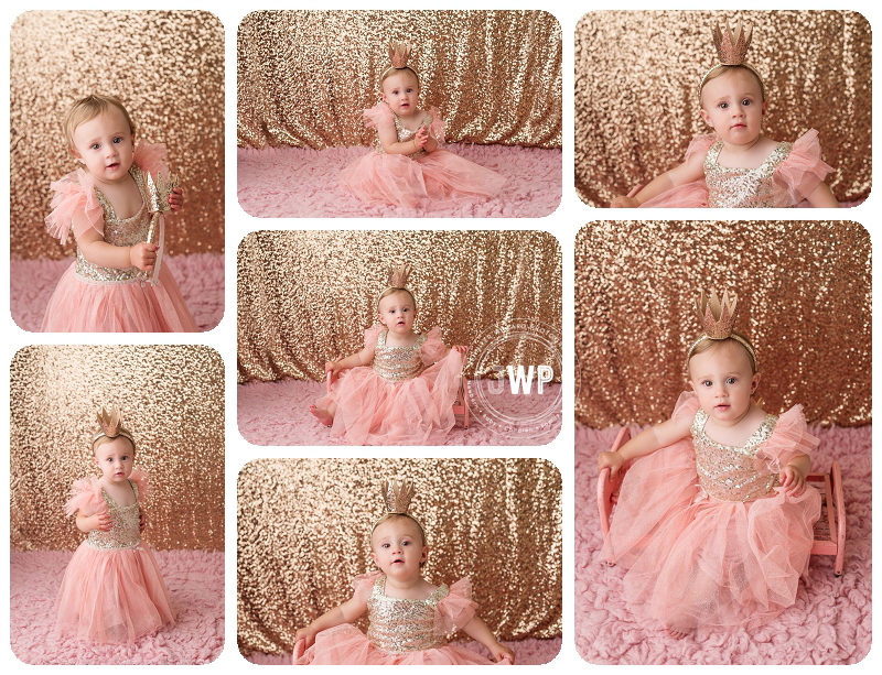 Baby Girl Gold and Pink Princess Theme First Birthday Photo Shoot Kingston Milestone Photographer