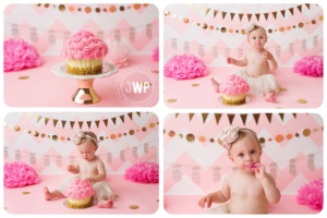 Cake Smash First Birthday Portraits Pink Gold Kingston Baby Photographer