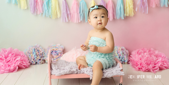 rainbow set baby first year birthday session in kingston ontario studio