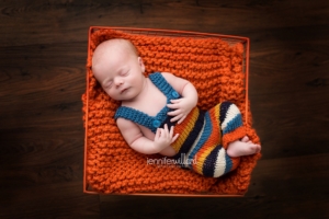 newborn baby boy stripped knit romper bucket Kingston newborn photographer