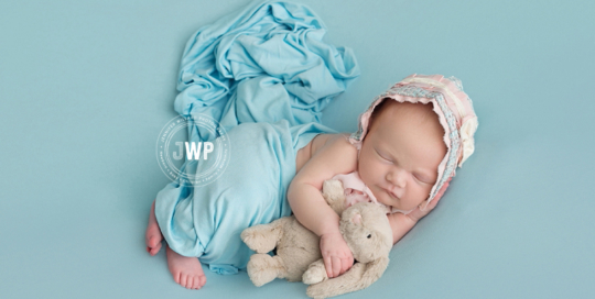 newborn girl blue blanket Tiffany Company bunny stuffed animal bonnet Canadian Photographer APNPI