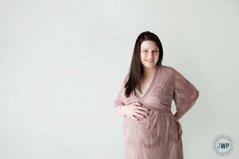 Pregnant Mom in Mauve lace dress by Kingston Maternity Photographer