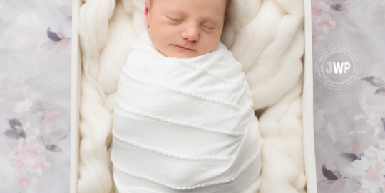 baby girl white wrap white flower headband white crate Kingston Photographer