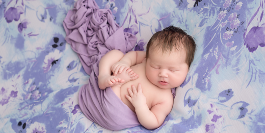 newborn-baby-girl-spring-set-purple-blue-flowers-backdrop-Kingston-Newborn-Photographer