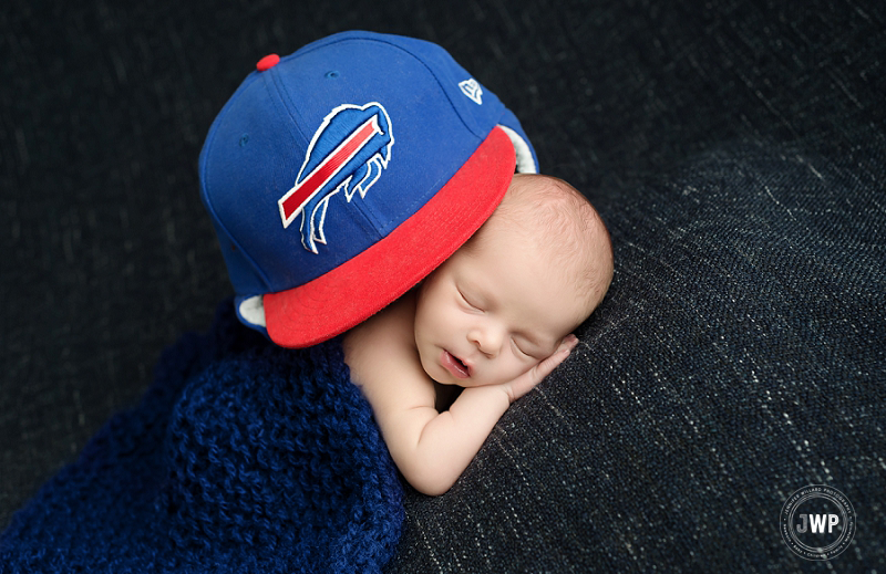 posed newborn picture blue blanket Buffalo Bills Hat Kingston Newborn  Photographer, Kingston Ontario Newborn Photographer