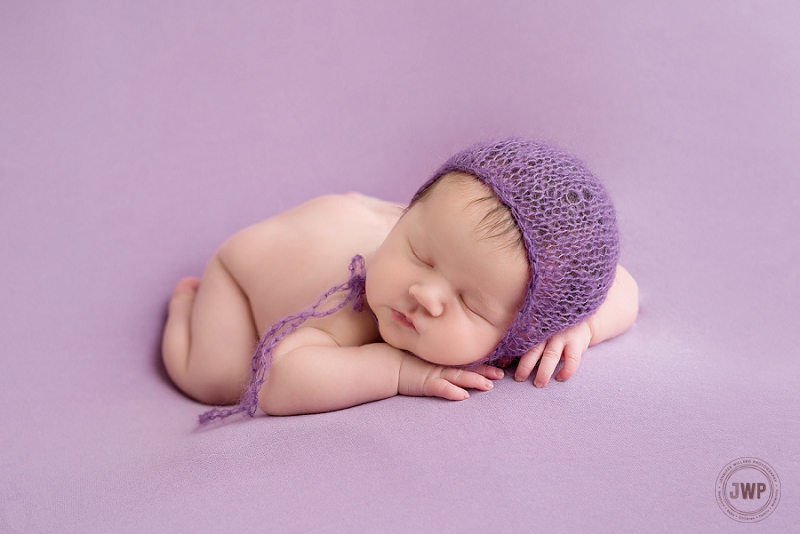 posed newborn portrait purple blanket purple hat Kingston Newborn Photographer