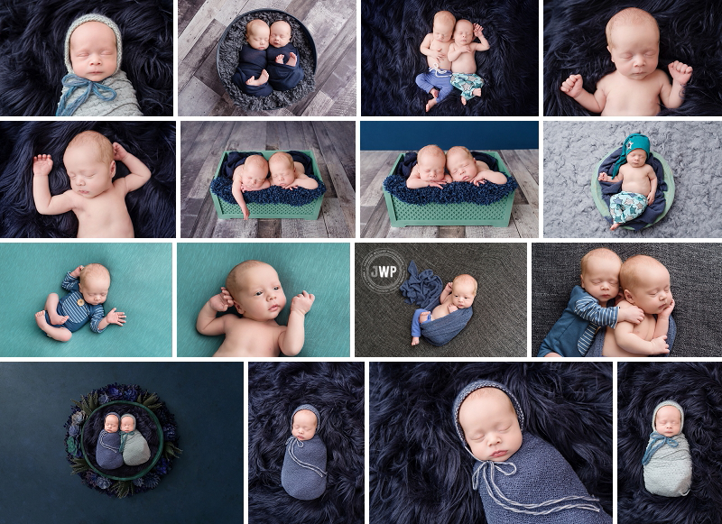 twin newborn boys in blue and grey by Kingston Newborn Photographer