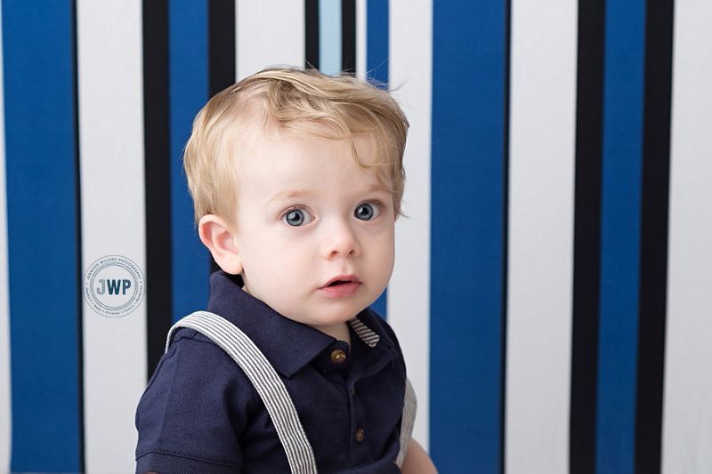 First Birthday Portraits blue stripe backdrop Kingston Baby Photographer