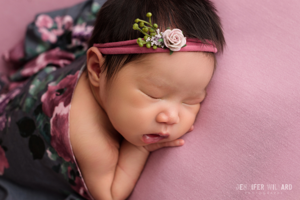 baby girl posed portrait pink fabric grey wrap Kingston Photographer