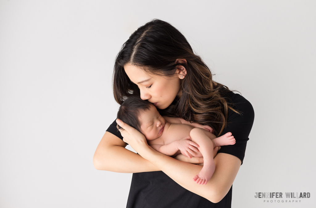 newborn mother posed portrait white studio black shirt Kingston Newborn Photographer