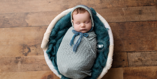 newborn posed portrait boy bucket wood backdrop Kingston baby Photographer