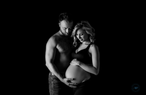 posed pregnancy couple studio black and white Kingston Maternity Photographer