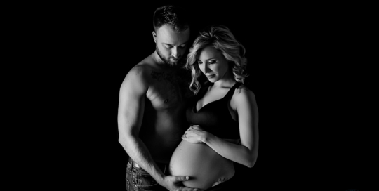 posed pregnancy couple studio black and white Kingston Maternity Photographer