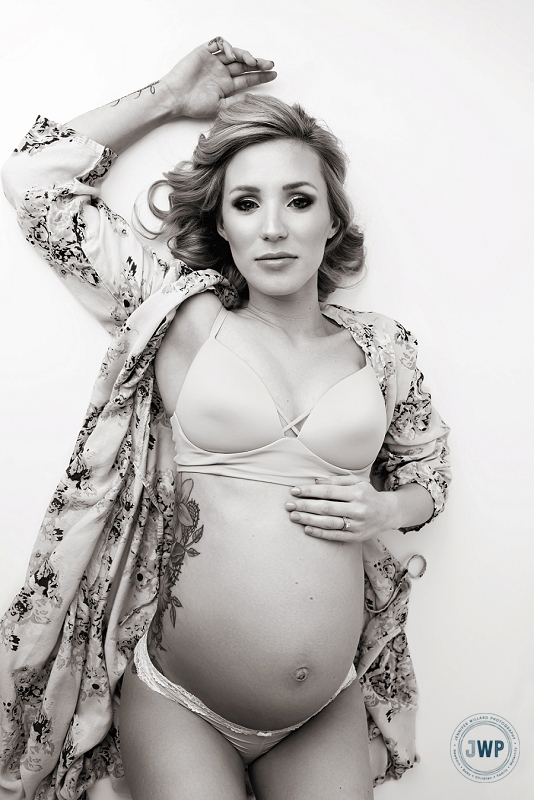 pregnancy posed portrait mother lying down black and white Kingston Maternity Photographer