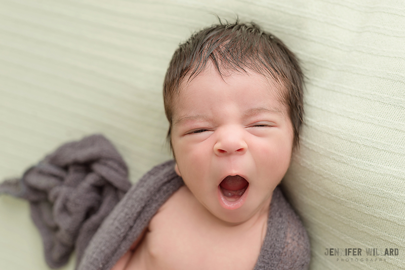 Kingston newborn photographer baby yawning Belleville Photographer