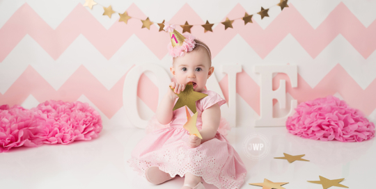 baby first birthday portrait pink gold theme Kingston Baby Photographer