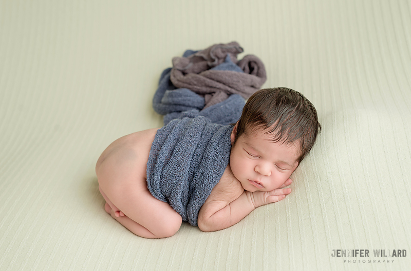 newborn posed baby portrait yellow grey blue Kingston Photographer