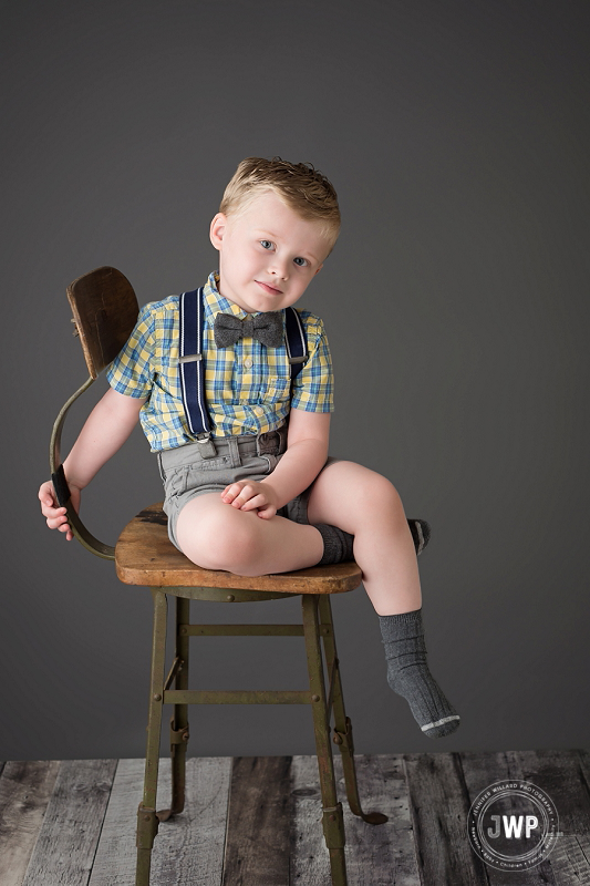 birthday boy 4 years suspenders industrial chair Kingston children photographer