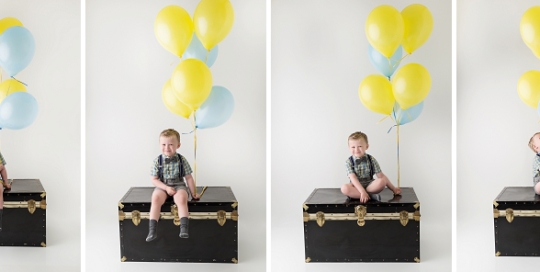 birthday portrait boy 4 years balloons steamer trunk Kingston portrait photographer