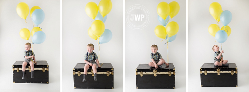 birthday portrait boy 4 years balloons steamer trunk Kingston portrait photographer