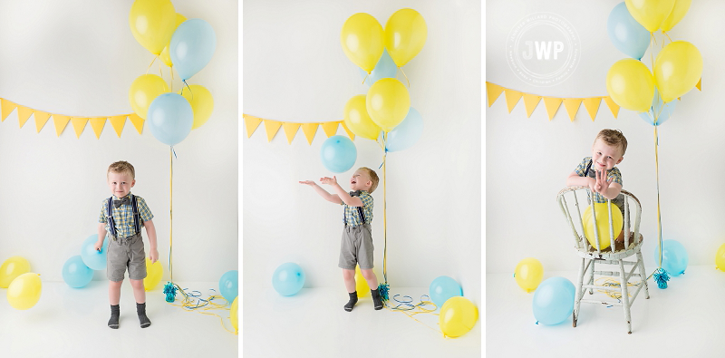 birthday portrait boy yellow blue balloon yellow banner Kingston children photographer