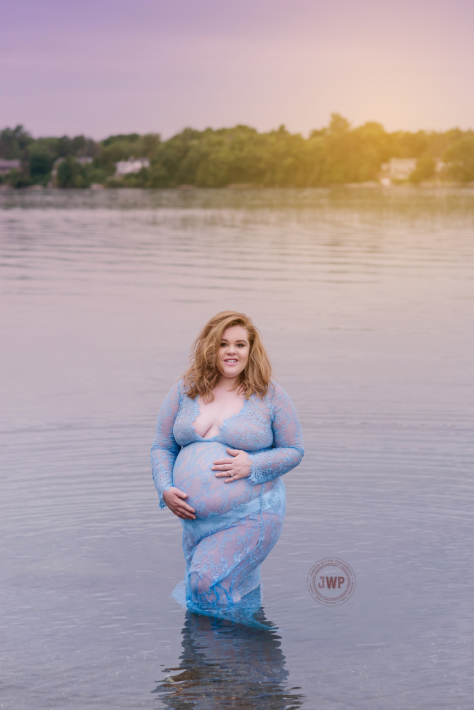 Pregnant picture lake Lemoine Point blue tulle Kingston Maternity Photographer