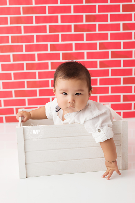 baby boy 7 months old red brick white crate Kingston Photographer