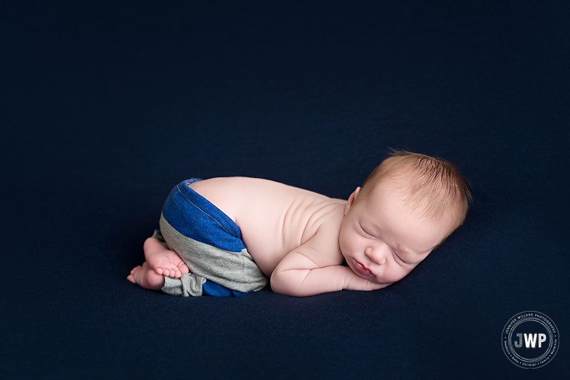 baby boy blue grey stripped pants blue blanket Kingston newborn photographer