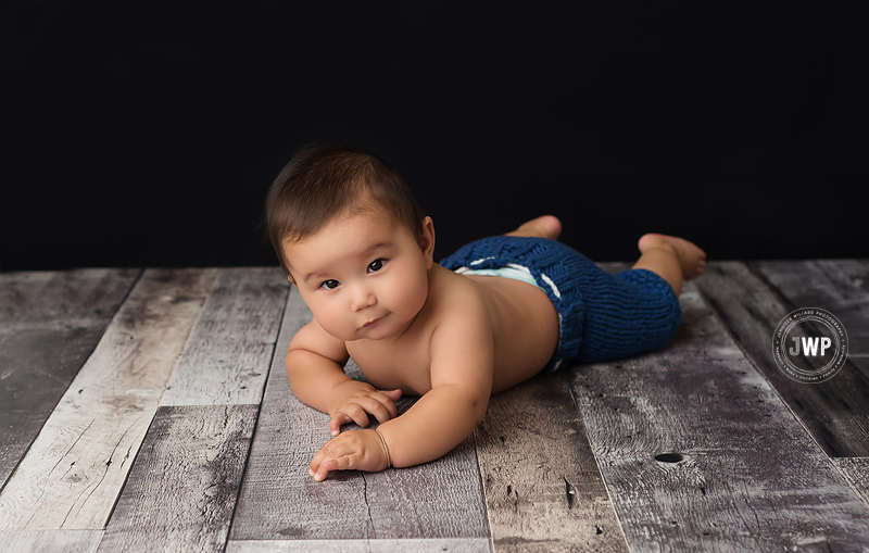 baby boy blue shorts black backdrop Kingston Photographer