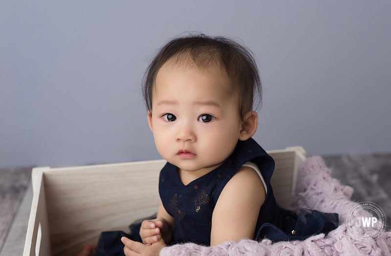 baby girl 7 months blue dress purple backdrop kingston photographer