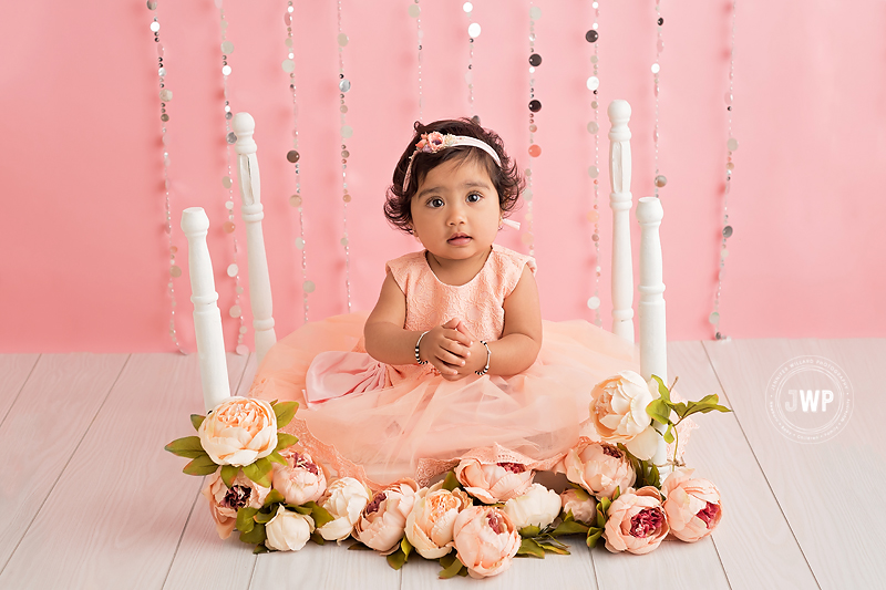 baby girl pink backdrop bling curtains first birthday Kingston baby photographer