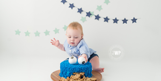 cookie monster first birthday cake smash pictures Kingston ontario photography