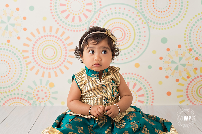 first birthday Indian dress rainbow backdrop Kingston baby photographer