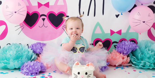 first birthday cake smash cats pink purple blue Kingston baby photographer