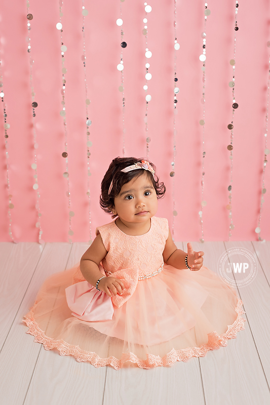 girl first birthday pink dress bling curtain Kingston baby photographer