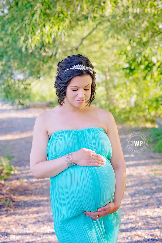 maternity blue dress sunset forest Kingston Maternity Photo