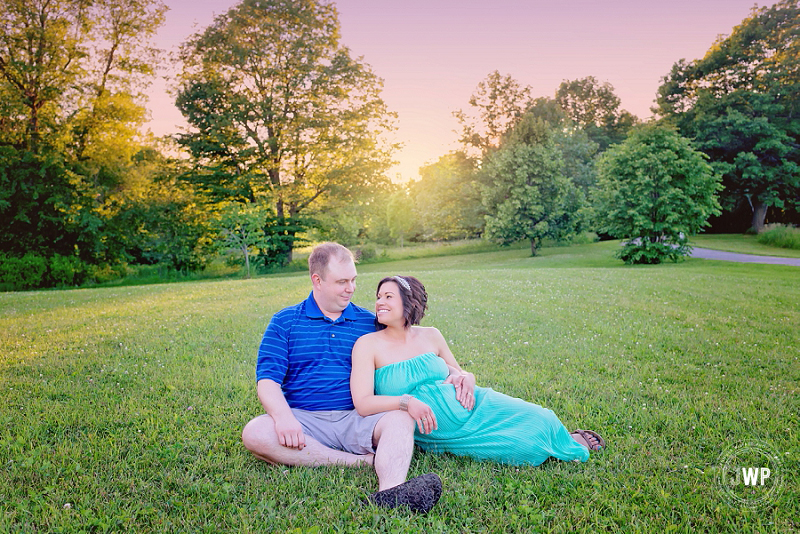 maternity couple blue dress field Kingston Maternity Photo