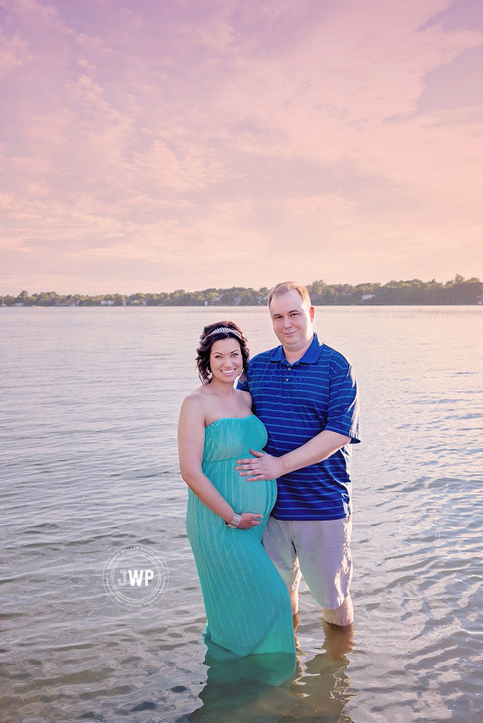 maternity couple blue dress sunset Kingston Maternity Photo