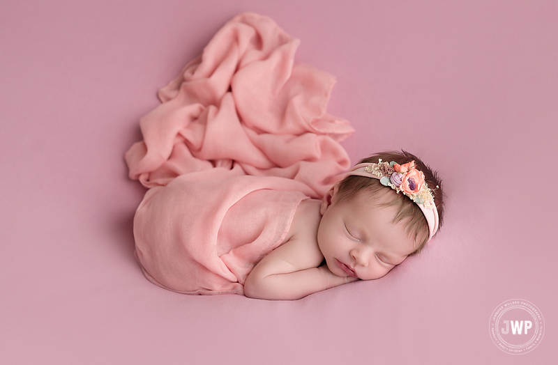 newborn baby girl pink blanket flower headband Kingston Ontario Photographer