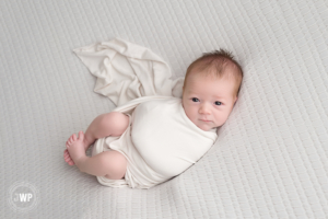 newborn boy white blanket white wrap Kingston newborn photographer