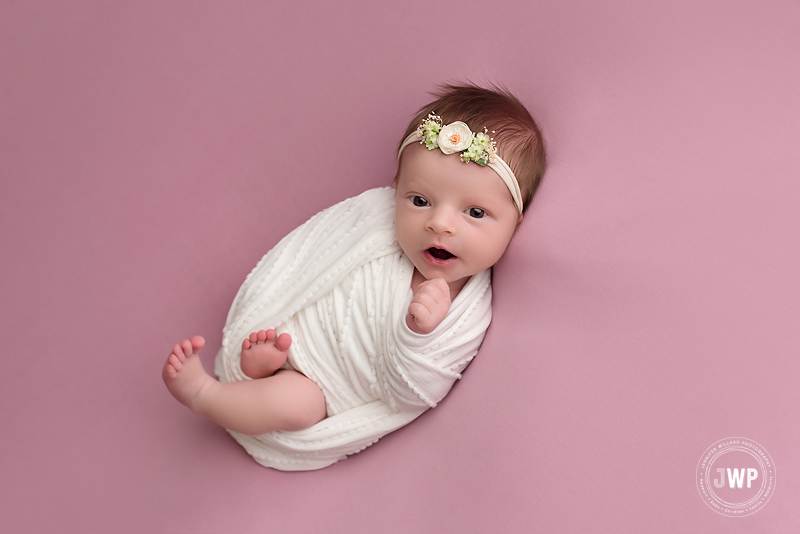 newborn girl pink blanket white wrap Kingston baby photographer