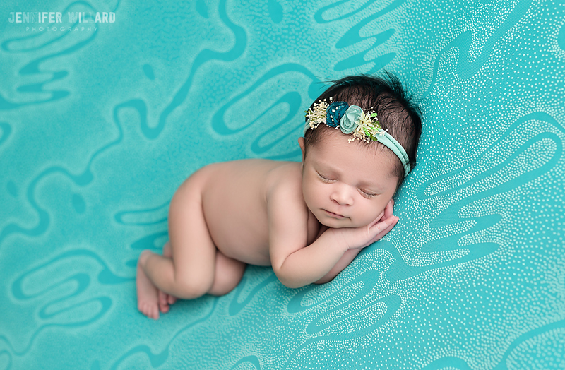 newborn posed portrait turquoise colour Kingston baby photographer